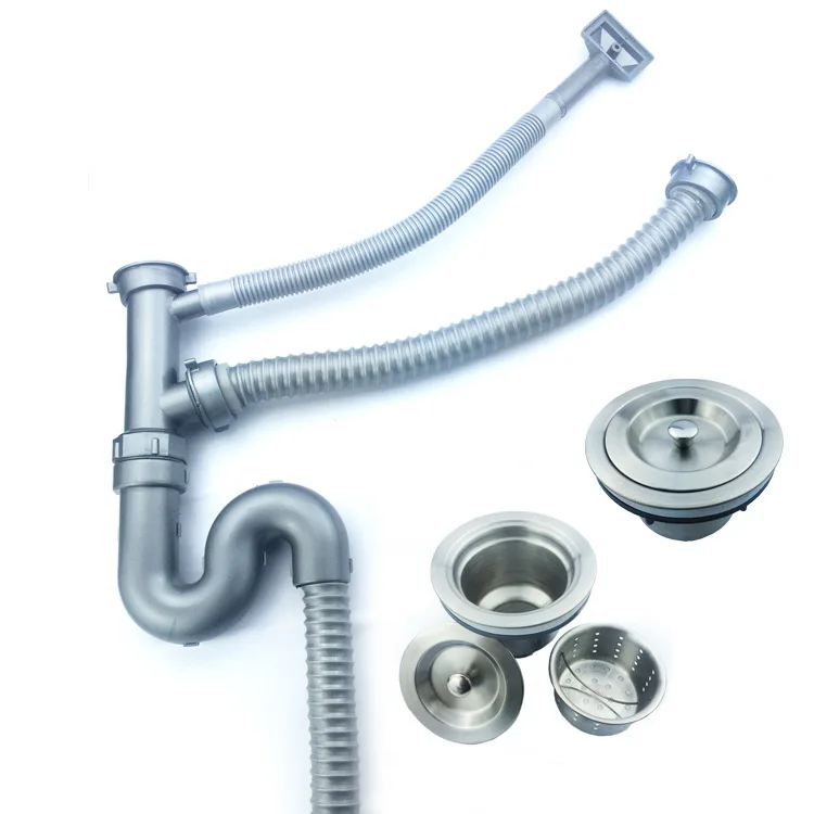 

Kitchen Sink Double Sink Drainer's Curved Deodorizing Stainless Steel Sink Sewer Pipe Sink Accessories Waterlet