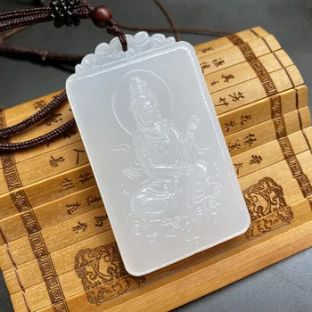 

Natural Stone White jade Reiki Carved Buddha Lucky Amulet Pendant Necklace Fine Jewelry for Women Men Sweater chain Pendants