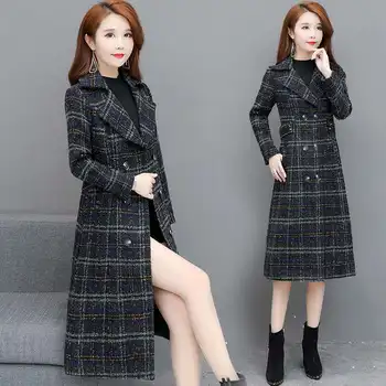 

2020 Winter Women green plaid Long Coat Jacket Casual High Quality Warm Overcoat Fashion Long Coats