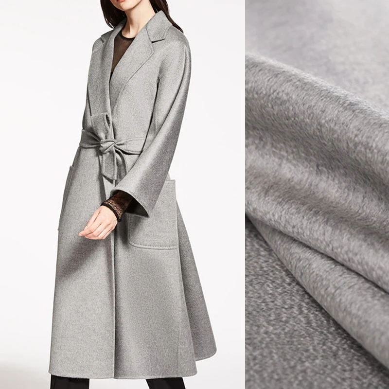 Качественное кашемировое шерстяное пальто, ширина 155 см, вес 750 г/м, серое, двустороннее, волнистое, Осеннее и зимнее пальто, верхняя одежда, ткань E1135