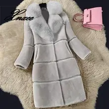 Женская зимняя шуба из искусственного меха, женские шубы из овчины, чистый цвет, воротник из искусственного лисьего меха, застежка-молния, мех размера плюс S-5XL