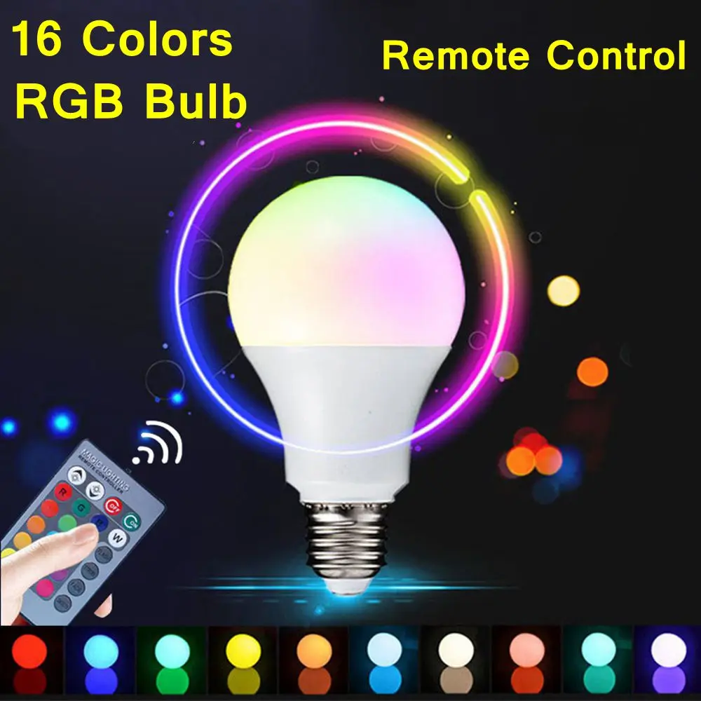 

E27 Wireless Dimmable RGB Bulb Colorful LED Smart Lights Smart Bulb Spotlight 16 Colors for Home Party Lighting Christmas Lamp