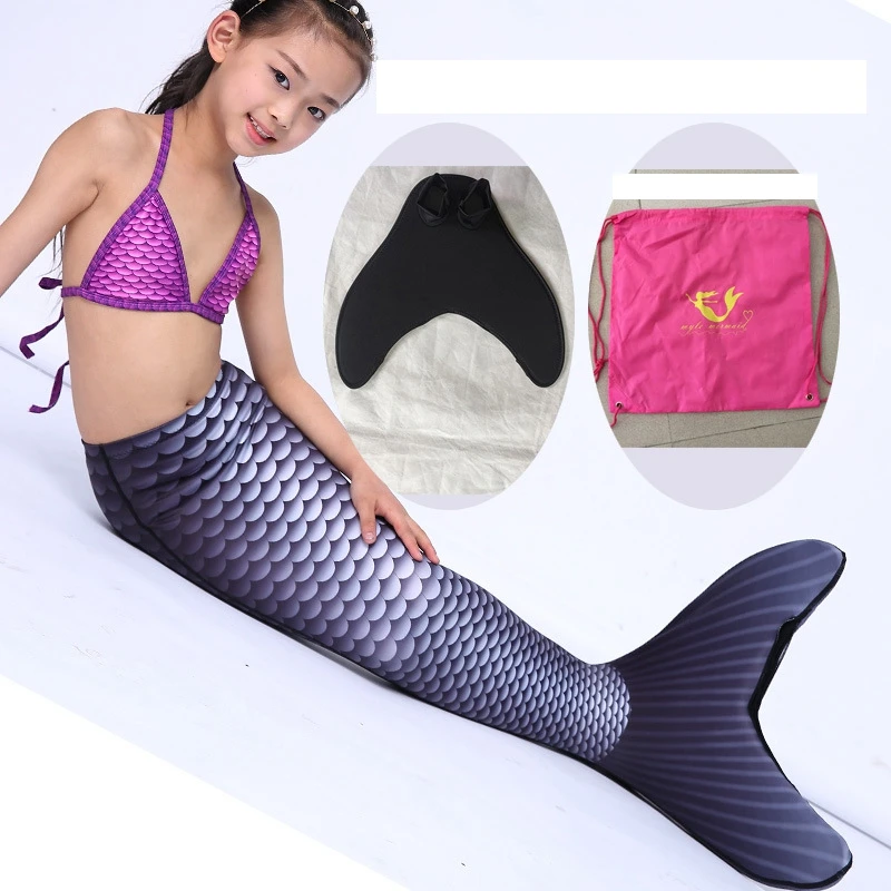 Mermaid Coloful Swimsuit Children's One Piece Swimsuit Thicken Lycra Swimwear Ankle+ Fishtail Cosplay Kids Swimming Flipper