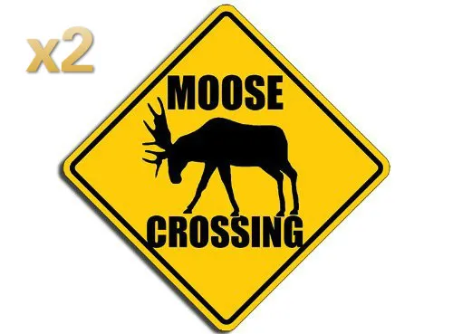 

For x2 American Vinyl Moose Crossing Sign Shaped Sticker (Hunt Fun Maine Alaska Deer)