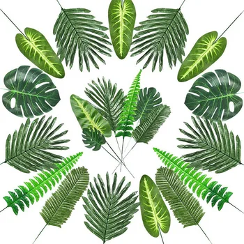 

72 Pieces 7 Kinds Artificial Palm Leaves with Stems Tropical Leaves Faux Jungle Leaves for Party Decorations
