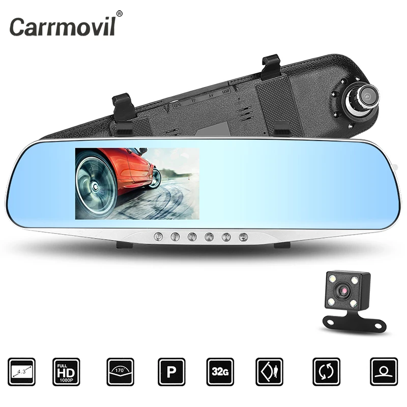 

Carrmovil Rearview Mirror Camera Dual Lens Dash Cam G-sensor Motion Detection Parking Monitor Car Drive Video Camera Recorder
