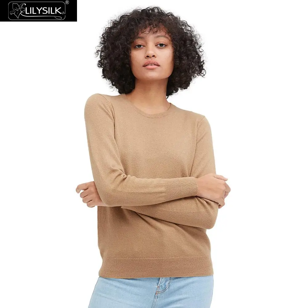 LilySilk Sweater Round Neck Knit Cashmere Blend Soft Crewneck Long Sleeve Pullover Solid Color Women New Free Shipping