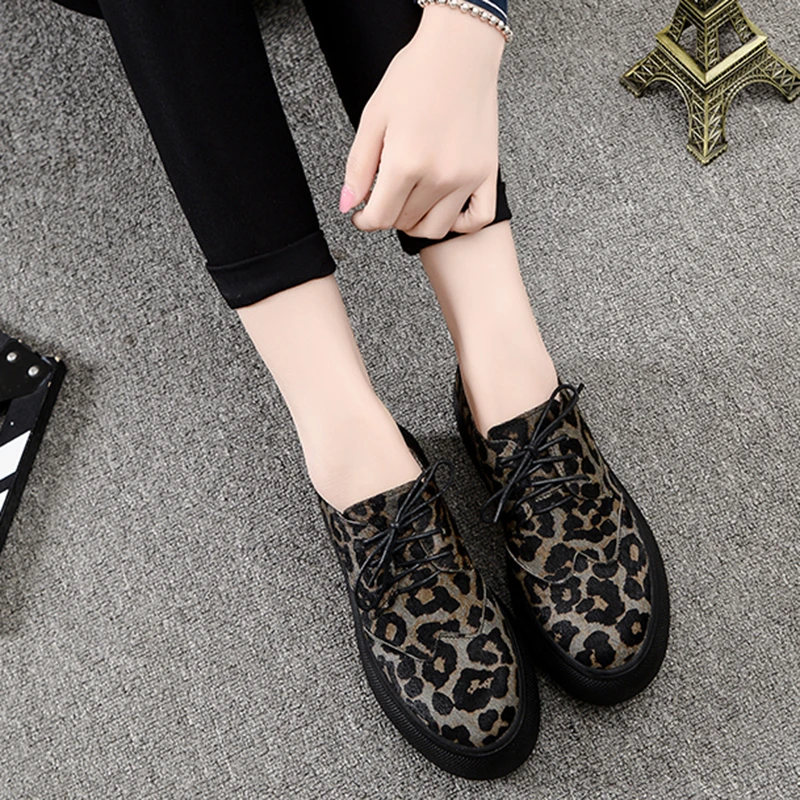 [DEAT] Round Toe Bandage Horsehair Casual Leopard Print Single Shoes Wedges Heels Shoes Women New Spring Autumn Tide 10D899