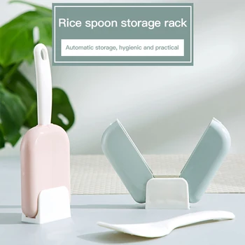 

1PC Automatic Storage Rack Rice Spoon Stand-Up Rice Spoon Automatic Opening And Closing Dust Cover Set Hanging Rice