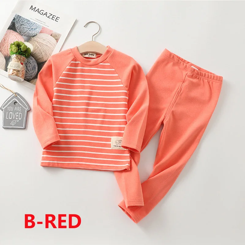 Зимние детские пижамные комплекты теплые пижамы для мальчиков, плотная одежда для сна для девочек флисовое термобелье для детей 2-10 лет - Цвет: B-red
