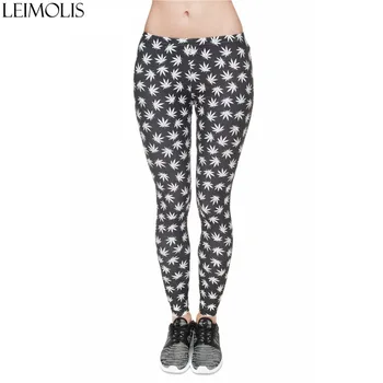 

LEIMOLIS 3D print leaf black fitness push up workout leggings women Harajuku High Waist punk rock sexy leggins