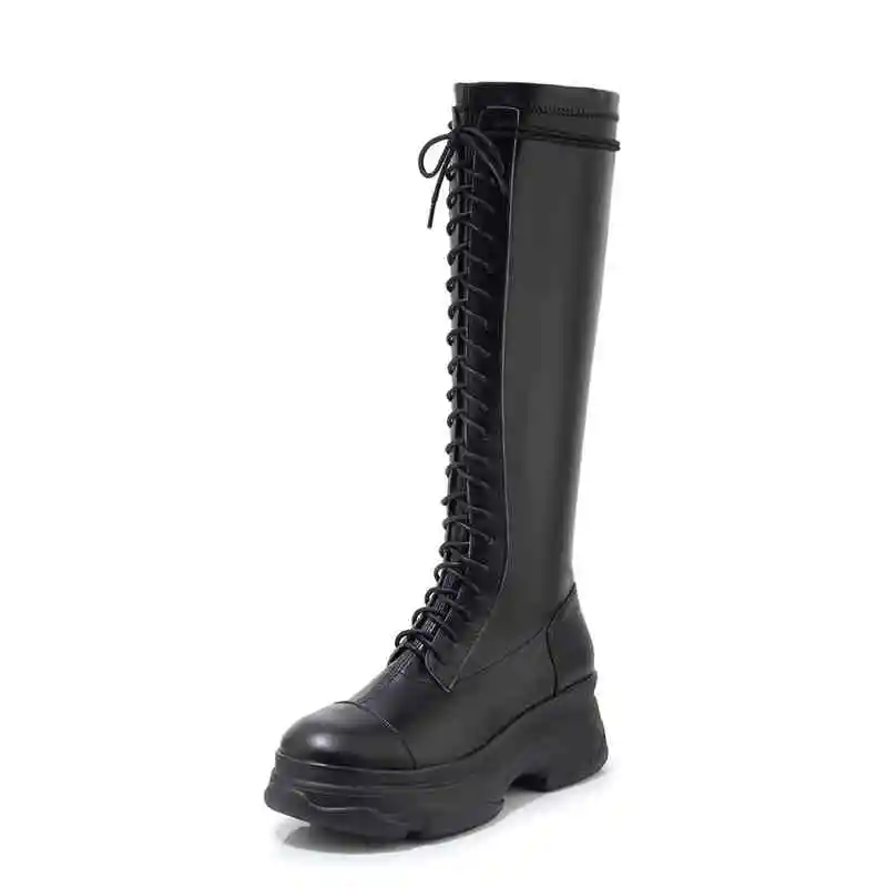 black1 ASUMER/горячая распродажа Высокое качество Натуральная кожа; женская обувь на платформе в стиле пэчворк женские осень зима сапоги с голенищем до колена, высокие сапоги - Цвет: black1