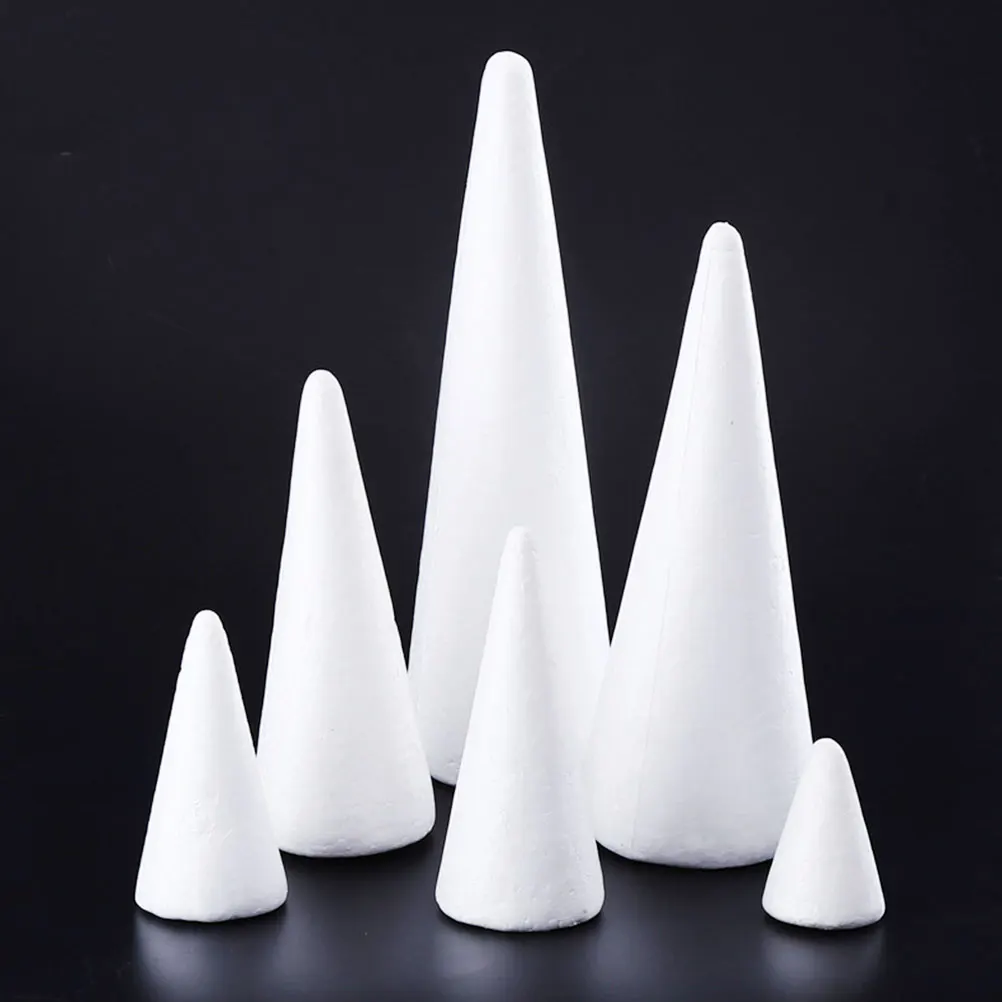 1 Set White Solid DIY Cone Children Handmade Craft Polystyrene Foam Tip  Cone For Home Craft Christmas Foam Cone Toys