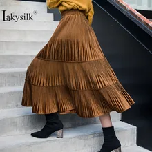 Золотые бархатные плиссированные юбки с высокой талией, женские повседневные свободные длинные юбки, женские серебряные Макси повседневные юбки, уличная одежда, однотонная