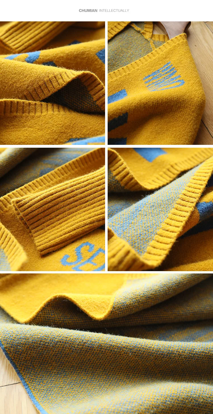 Thick Warm Oversized Autumn Knitted Cardigan Batwing Sleeve Print Letter Sweater Coat Yellow Red Blue Korean Winter Coats L-XXXL