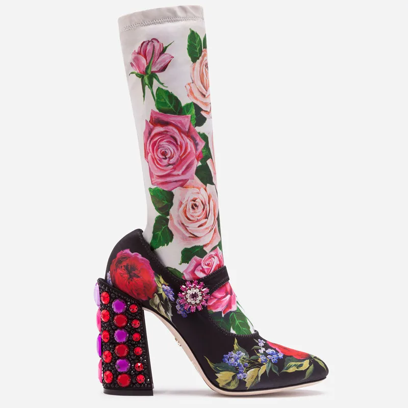 Женская обувь милые женские ботинки с круглым носком на квадратном каблуке 10 см, украшенные кристаллами, с удобной стелькой, Размеры 35-43