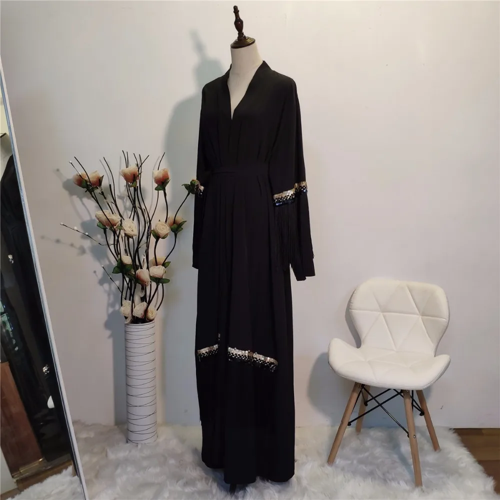 Elegant Muslim Tassels Abaya Maxi Dress Cardigan Long Robe Gowns Kimono Jubah Ramadan Arab Dubai Caftan Islamic Prayer Clothing