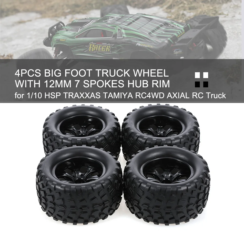 

4pcs 125mm RC Car Tire Tyre Wheel with 12mm 10 Spokes Hub Rim for 1/10 HSP REDCAT TRAXXAS TAMIYA RC4WD AXIAL Offroad BigFoot Car