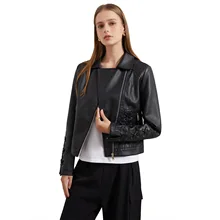 Women's Zipper Jacket Faux Leather Coat Spring Autumn 2021 Long Sleeve Motorcycle Pu Fitted Black Fashion Clothing Streetwear