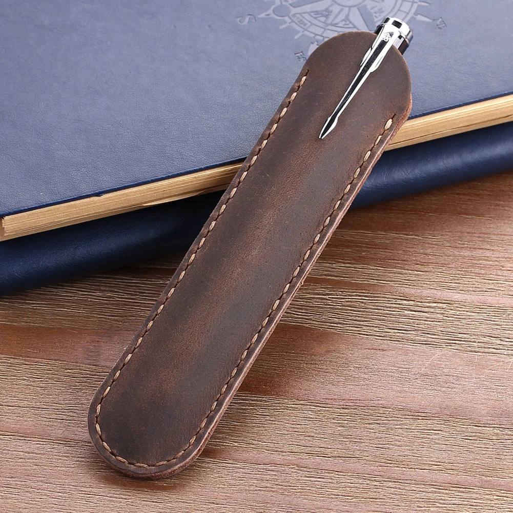 Handmade Genuine Leather Pencil Bag Cowhide Fountain Pen Case Holder For Travel Journal Vintage Retro Style Accessories | Канцтовары для