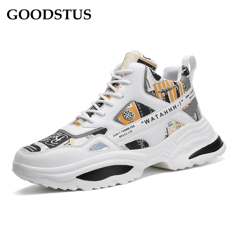 

GOODSTUS Men Sneaker Pu Vamp Breathable High Top New Fathion Height Increase Comfortable Super Lightweight Spring Autumn Male