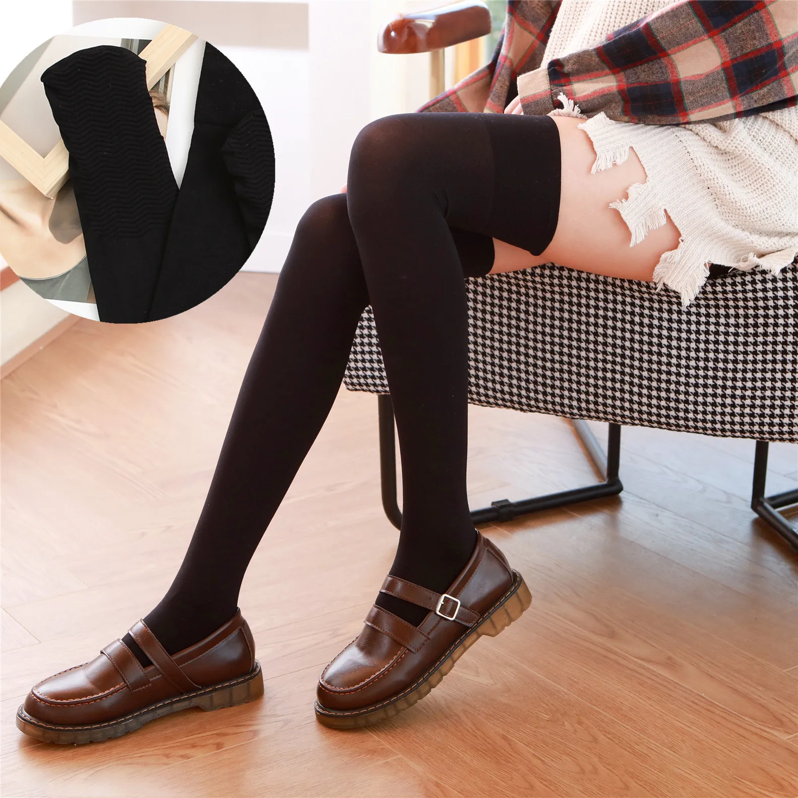 Spring and summer 120d stockings silicone non slip velvet knee length silk stockings women's Japanese wide mouth White Dance soc