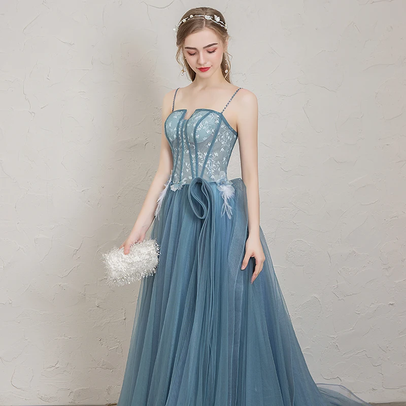 Robe De Soiree милое выпускное платье длинные 2019 тюлевые аппликации на бретельках Формальные Вечерние платья Vestidos De gala