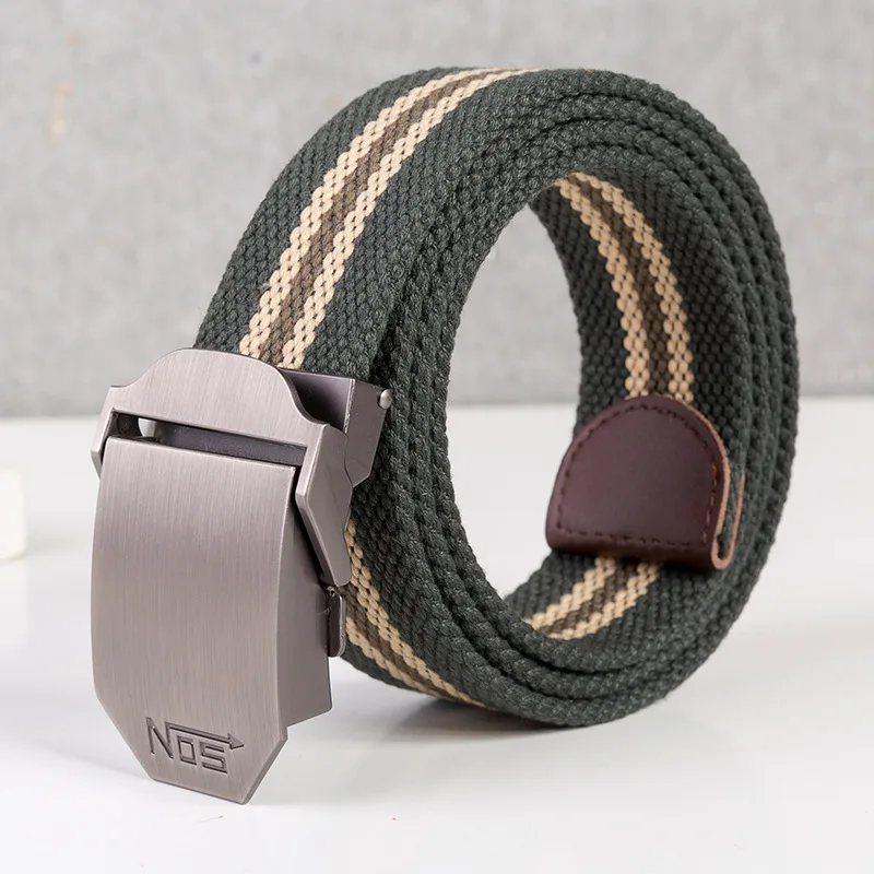 MENS BELT automatic buckle canvas belt 3.8cm width  110-140cm long gifts for men  Adult  Casual  Solid black belt with holes Belts