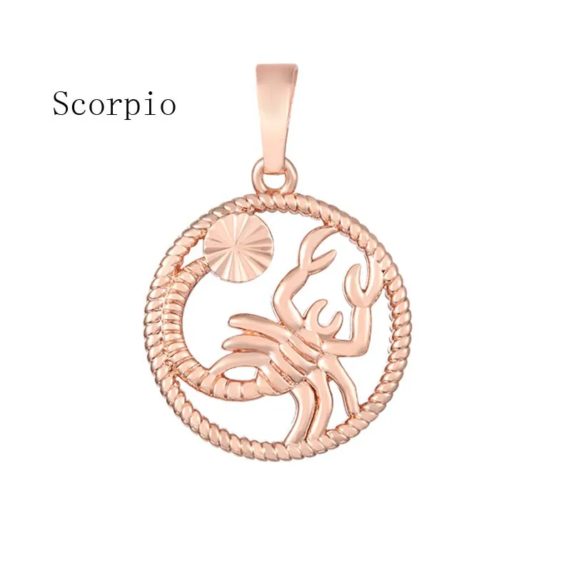 Знак зодиака 12 Созвездие Подвеска Ожерелье Женщины Мужчины розовое золото цвет круглый Скорпион ювелирные изделия - Окраска металла: Scorpio