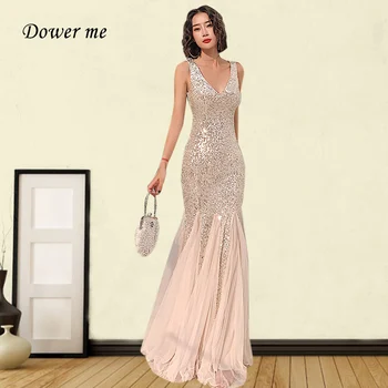 

Mermaid Evening Dresses GK115 Sleeveless V-neck Evening Gown for Women Plus Size Shining Sequined Zipper Vestidos De Fiesta