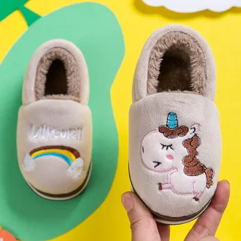 

Winter Children Slippers For Girls Unicorn Boy Cartoon Panda/dinosaur/puppy Cotton Home Shoes Warm Plush Indoor Kids Floor Shoes