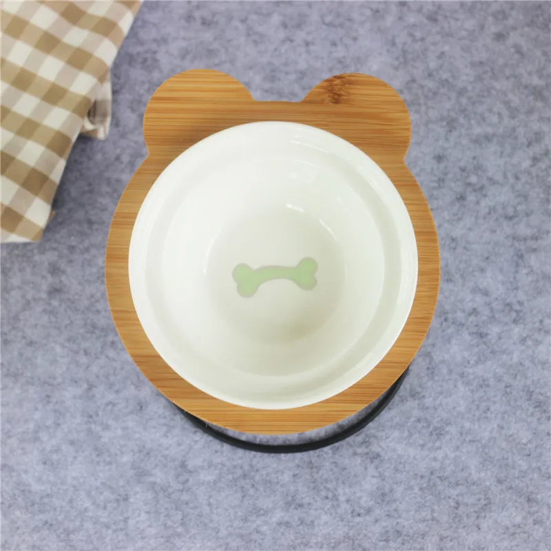 thumbnail image 1 of Nuevo cuenco de alta gama para mascotas, estante de bambú, cuencos de cerámica para comer y beber para perros y gatos, accesorios para comederos de mascotas, productos para mascotas, 1 of 5