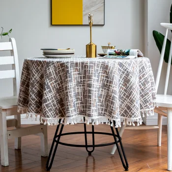 

Round Dust-proof Table Cloth Geometric Tassels Tablecloth Home Party Banquet Decoration Modern Simplicity Yellow Table Covers