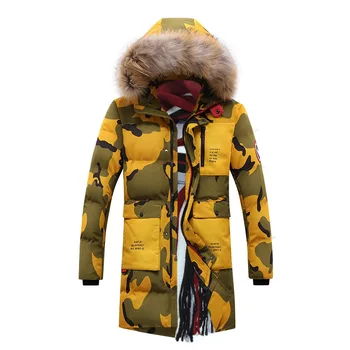 

Fashion Men's Camo Parka 2020 Winter Long Thick Jacket Army Green Wadded Coat Warm Fur Collar Casual Hooded Overcoat Male