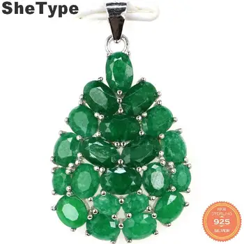 

34x20mm SheType 3.0g Pretty Created Real Green Emerald Pink Tourmaline Gift For Girls 925 Solid Sterling Silver Pendant