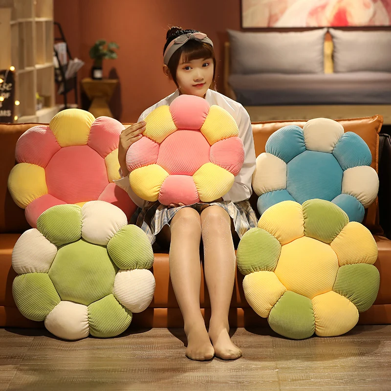 Nice 1PC 38/52CM Fluffy Colorful Flower Plush Cushion Toy Soft Kawaii Plant Stuffed Doll Chair Sofa Pillow Decorative Floor Mat