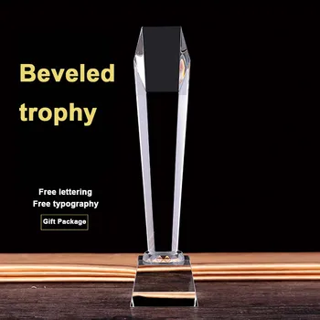 

Beveled Shape Crystal Trophy Customized Glass Champion Sports Souvenirs Trophy League Cup Competition Award Office desk Decor