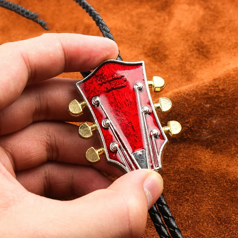 Винтажный Западный ковбойский Мужской зажим для галстука BOLO с красной гитарной