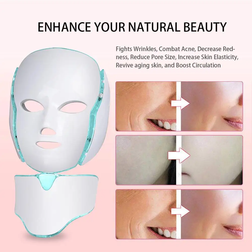  Pro Beauty LED Facial Mask Healthy Skin Face & Neck Photon Light Skin Rejuvenation Clinically 7 Col - 4000318018357