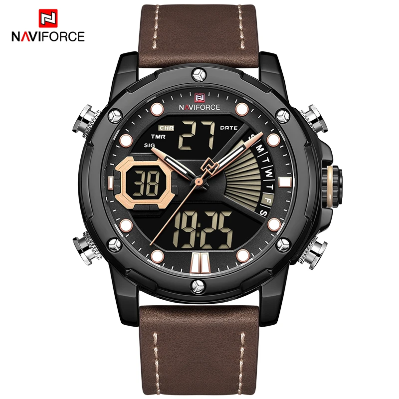 BYBN Новинка NAVIFORCE мужские часы Топ люксовый бренд Мужские Военные Спортивные кварцевые наручные часы кожаный светодиодный цифровые часы Relogio Masculino2020 - Цвет: BYBN