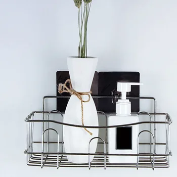 

Bathroom Shelf Organizer Storage Kitchen Rack With Traceless Adhesive No Drilling Stainless Steel Rack