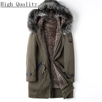 

Real Fur Coat Parka Winter Jacket Fox Fur Collar hooded Natural Wool Liner plus size manteau homme hiver 85870 KJ1531
