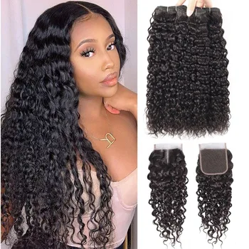 

3 Pcs Human Hair Bundles With Closure Brazilian Kinky Curly Bundles With Closure Remy Bundles With 4x4 Lace Closure Allrun