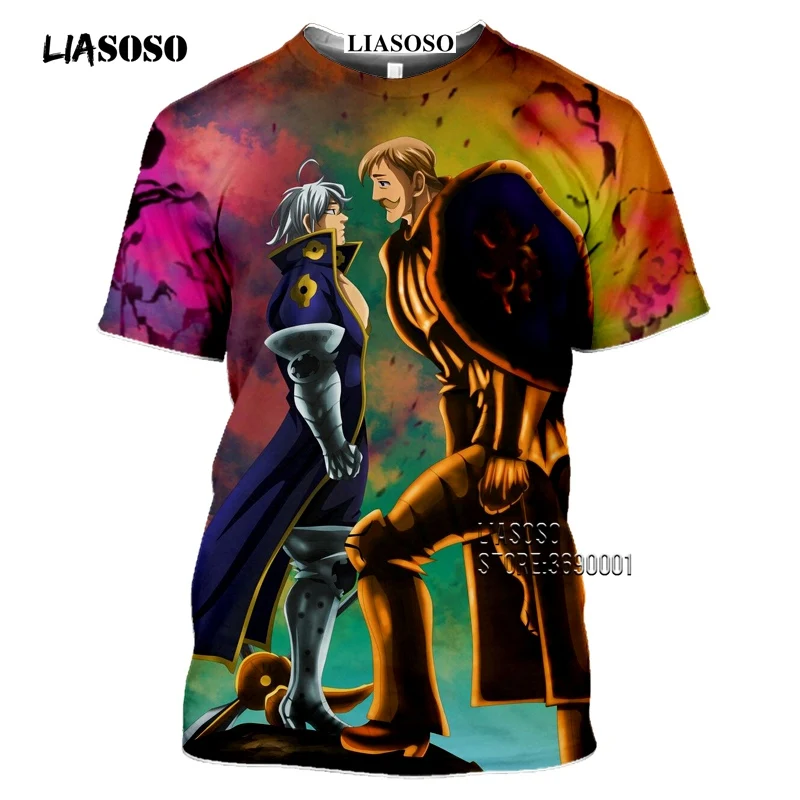 LIASOSO Anime The Seven Deadly Sins Men's T-shirt Japanese Meliodas Hawk Escanor Estarossa 3D Print Tshirt Summer Casual Shirt  (24)