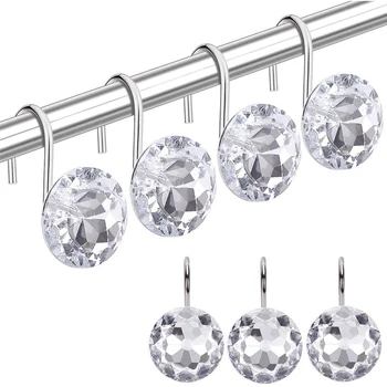 

Shower Curtain Hooks Decorative Crystal Rhinestones Hook For Bathroom Decor Anti Rust 12pcs