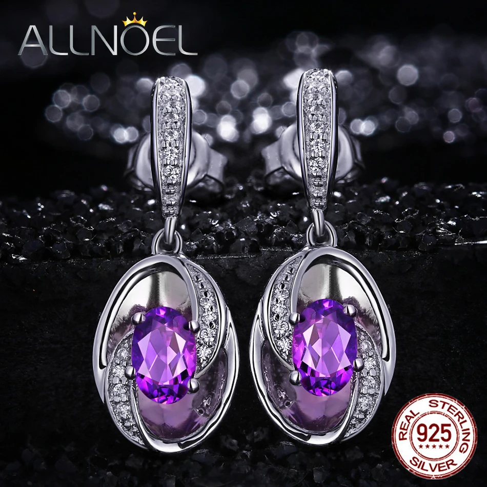 ALLNOEL Твердые 925 пробы серебряные женские серьги благородная классика Висячие серьги натуральный аметистовый драгоченный камень хорошее юв... ALLNOEL Твердые 925 пробы серебряные женские серьги благородная классика Висячие серьги натуральный аметистовый драгоченный камень хорошее юв...
