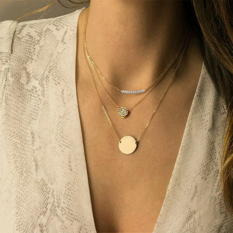 

Women's Pearl Short Necklace Simple Letter Round Pendant Fashion Popular Stainless Steel Customizable Layered Necklace Jewelry
