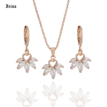 

Irina Cute Earring delicate 585 rose gold zircon earrings pendant jewelry sets for women White zirconia jewelry gift
