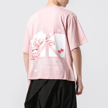 

Men Summer Print Loose Casual Short Sleeve Tshirts Streetwear Hip Hop Cotton T-shirt Male Fashion Pink Black White Tee Shirt