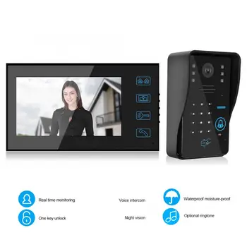 

7in Wired Video Doorphone Password Card Remote Control Access System 100-240V Door Phone System